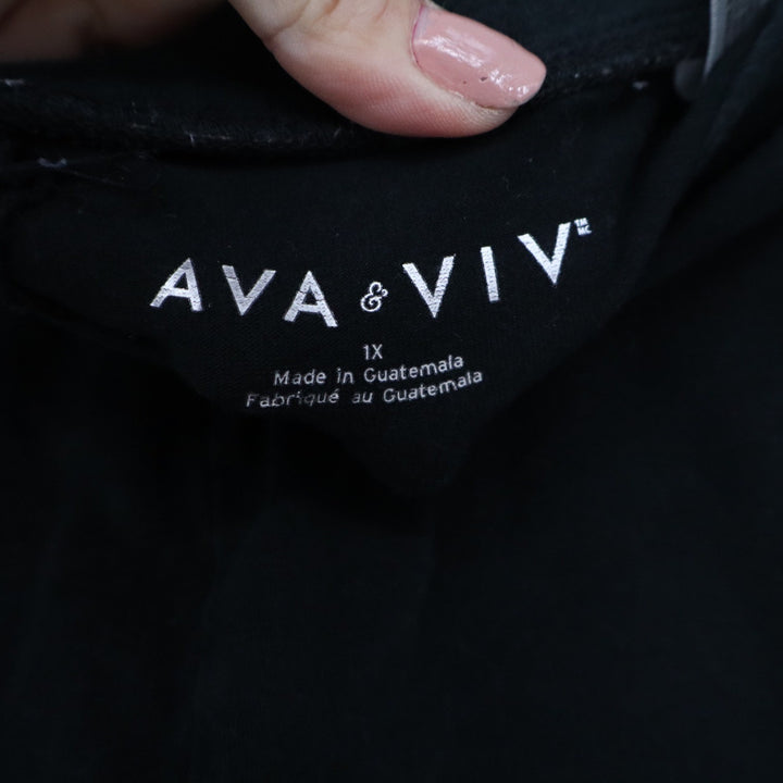 Ava & Viv Womens Plus 1X Black Cotton Blend Biker Shorts High Waist Stretch