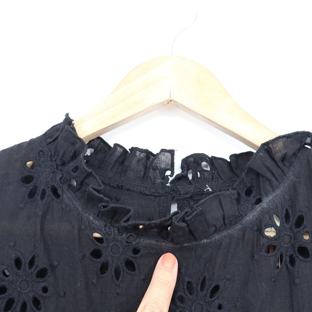 Entro Black Floral Eyelet Tiered Mini Dress Ruffle High Neck L