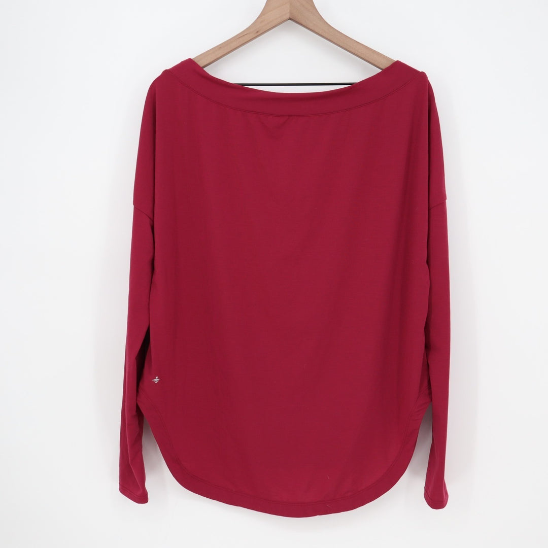 Halara T-Shirt Womens Size M Red One Shoulder Long Sleeve Thumb Hole Curved Hem