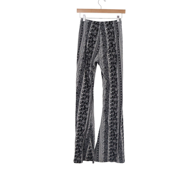 Bear Dance Womens Paisley Flare Pants Black White Bell Bottoms Size S