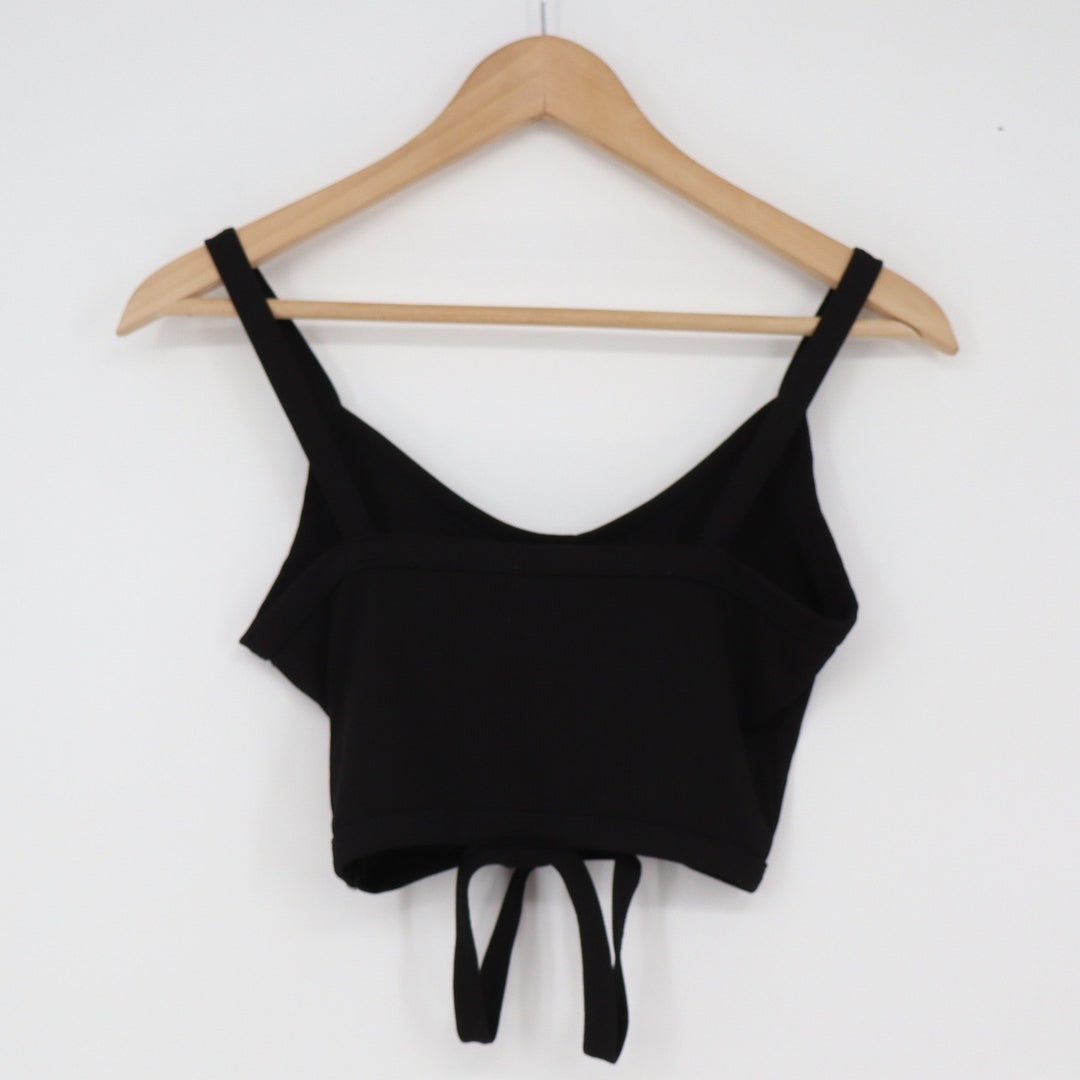 SHEIN Crop Top Womens XS Cami Black Ribbed Tie Back Excellent