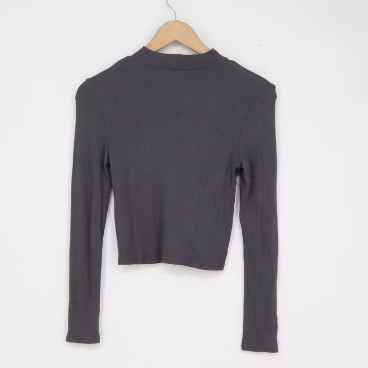 H&M Divided Womens Mock Neck Ribbed Long Sleeve Cropped Top Gray Size S
