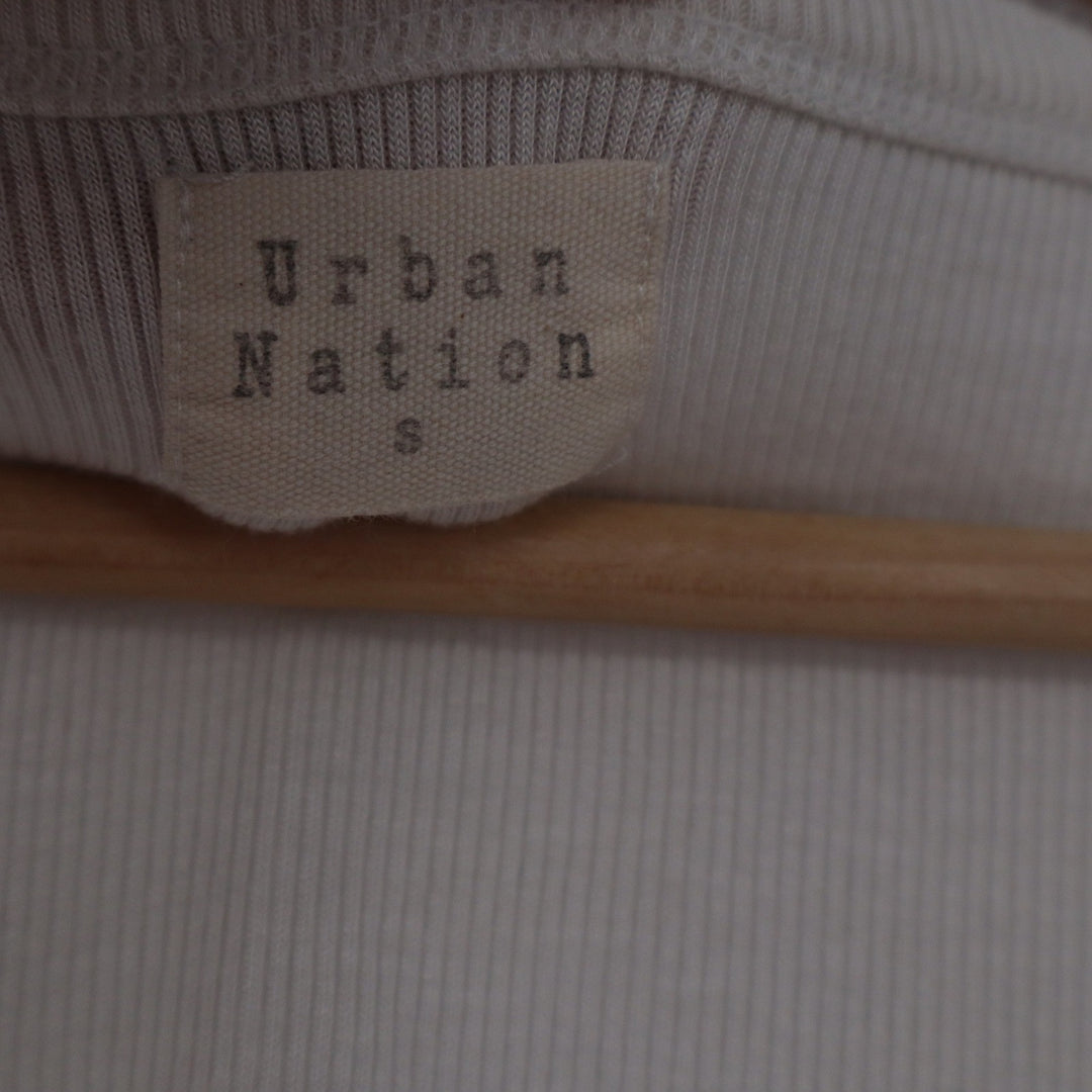 Urban Nation Cream Ribbed Scoop Neck Long Sleeve Bow Top Small