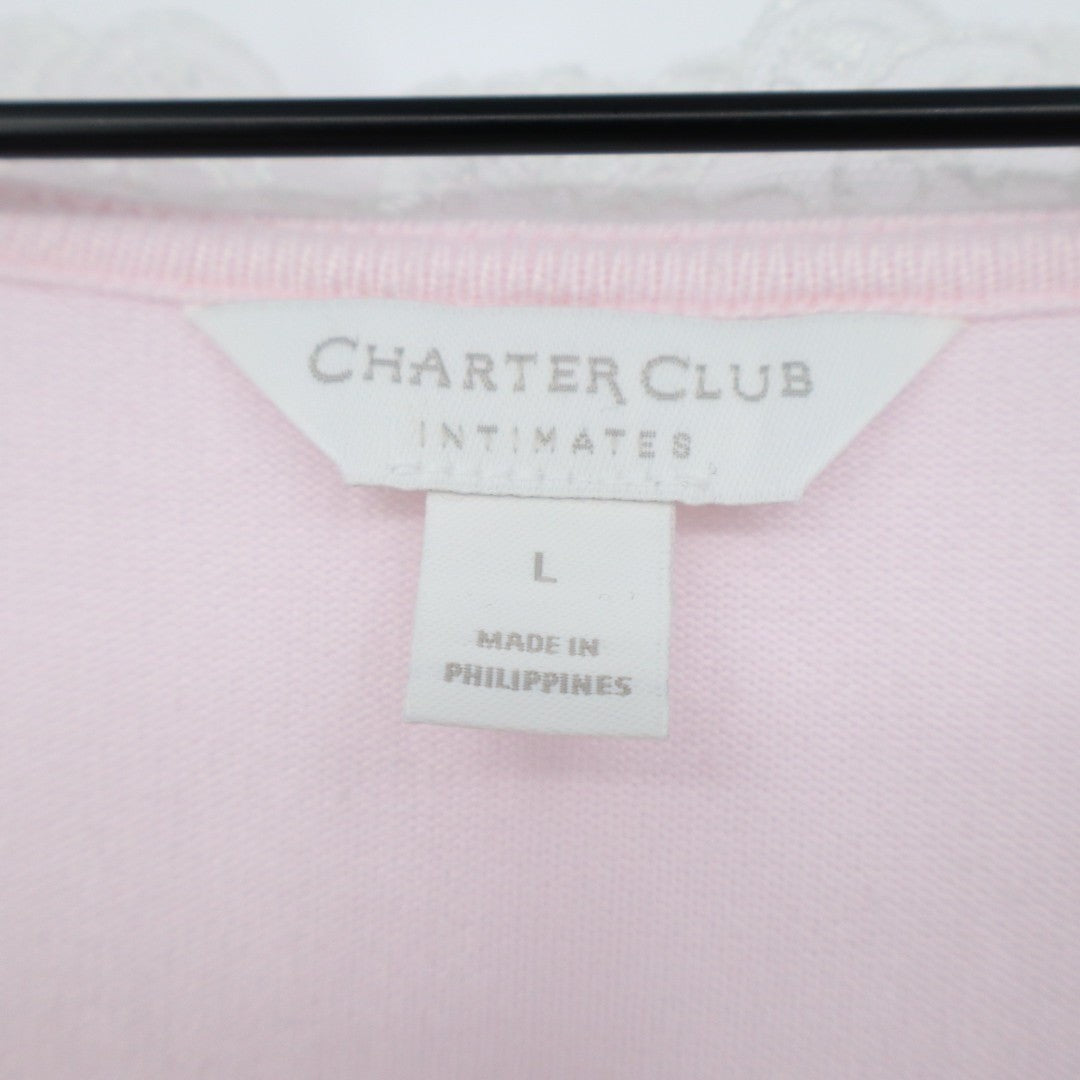 Charter Club Intimates Sleepwear Top Womens L Pink Stretch Pleated Square Neck