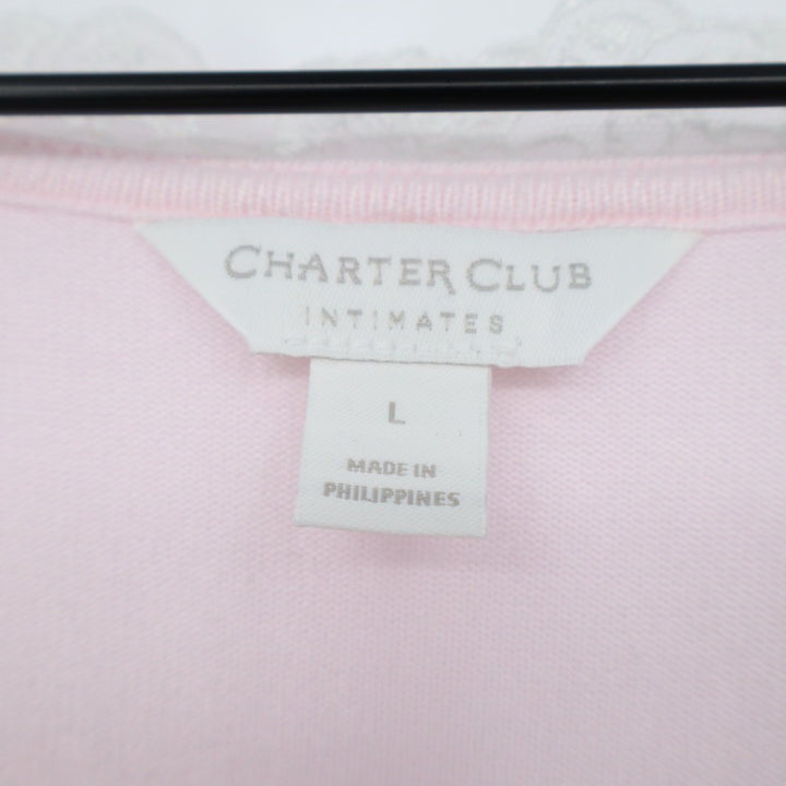 Charter Club Intimates Sleepwear Top Womens L Pink Stretch Pleated Square Neck