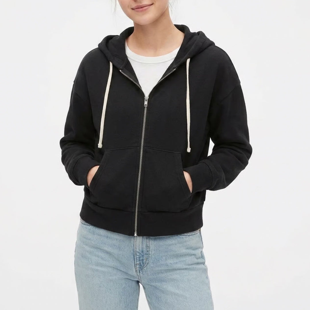GAP Womens Black Full Zip Fleece Hoodie Sweatshirt Size S