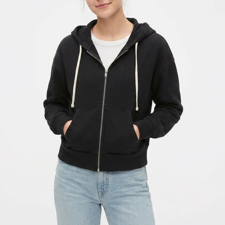 GAP Womens Black Full Zip Fleece Hoodie Sweatshirt Size S