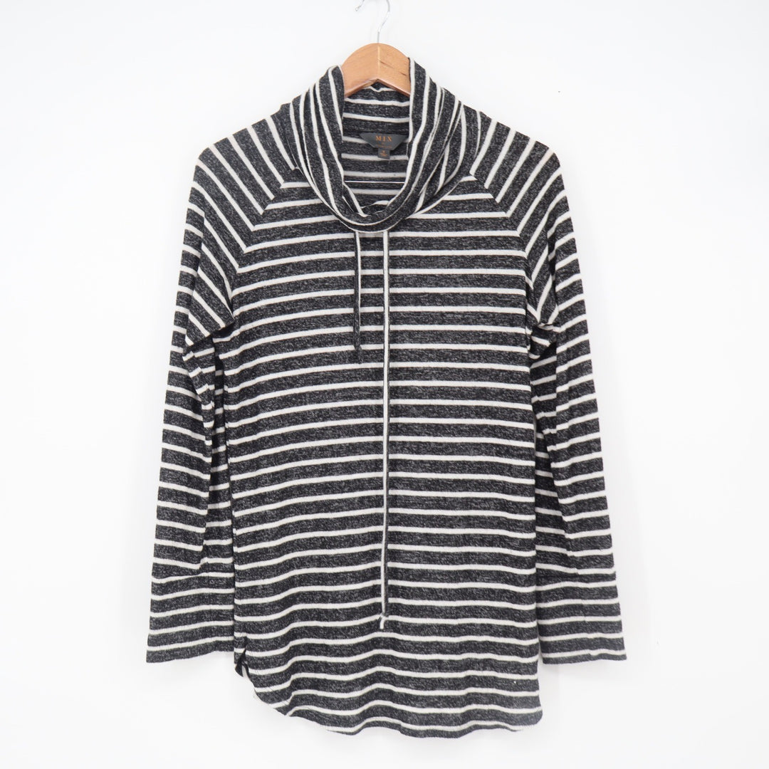Mix by 41 Hawthorn Top Women's S Gray Striped Cowl Neck Excellent