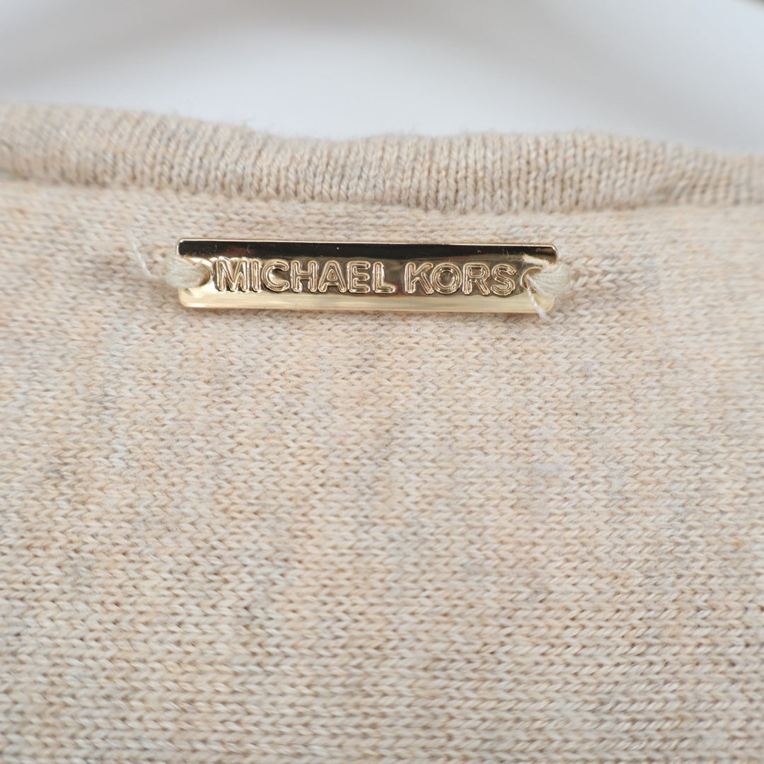 Michael Kors Sweater Womens Large Beige Cotton High Low Hem Long Sleeve Pullover
