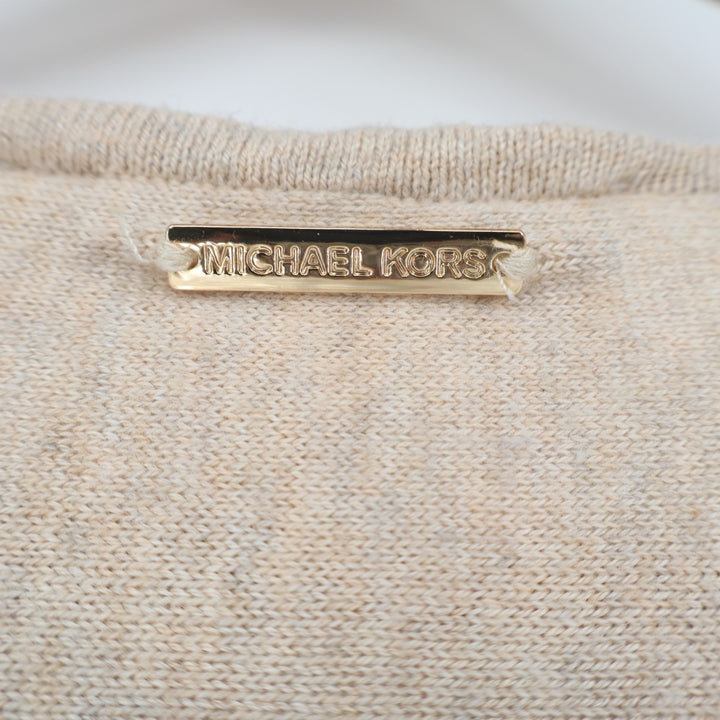 Michael Kors Sweater Womens Large Beige Cotton High Low Hem Long Sleeve Pullover
