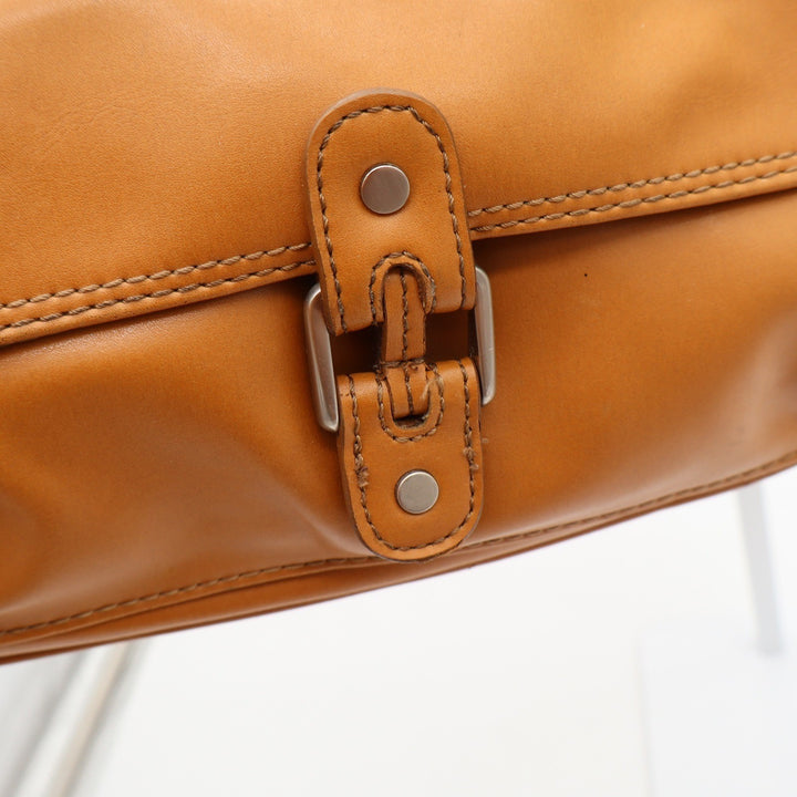 Nine West Shoulder Bag Womens Medium Tan Faux Leather Multi Pocket Satchel Good