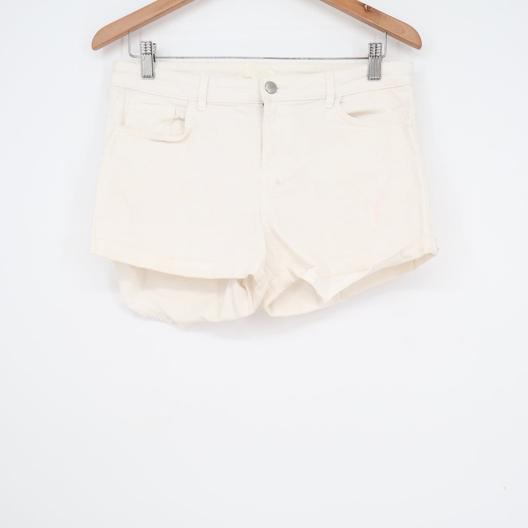 HM Womens White Denim Shorts Size 10 Rolled Cuff Stretch 5-Pocket