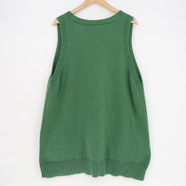 Sweater Vest Womens 1XL Sage Green Knit Pockets Ribbed V-Neck Pullover