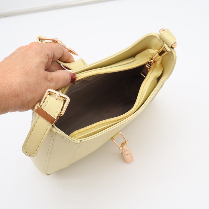 Unbranded Shoulder Bag Womens OS Hobo Piston Lock Pastel Yellow Minimalist EX