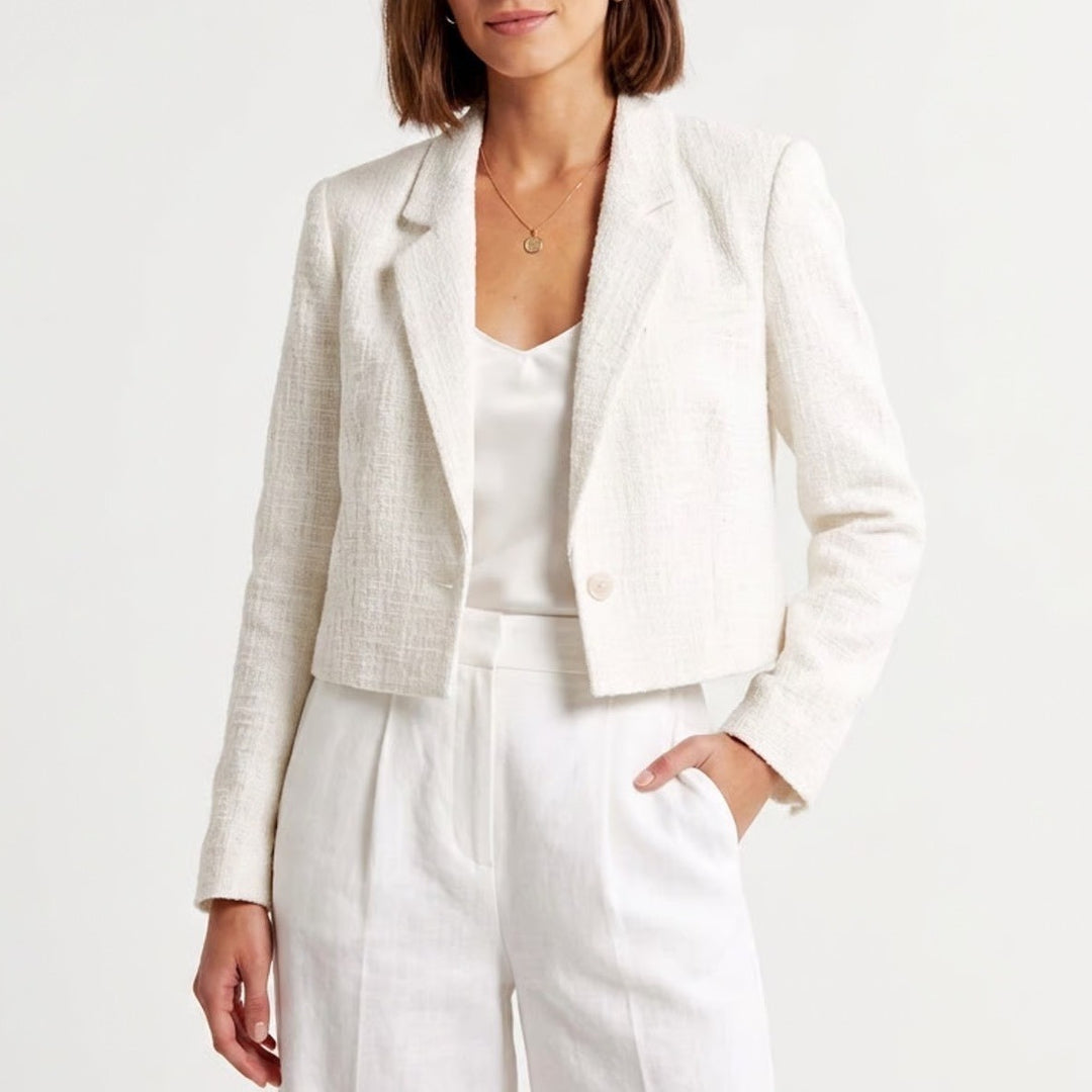Abercrombie & Fitch White Cropped Tweed Blazer Jacket Medium