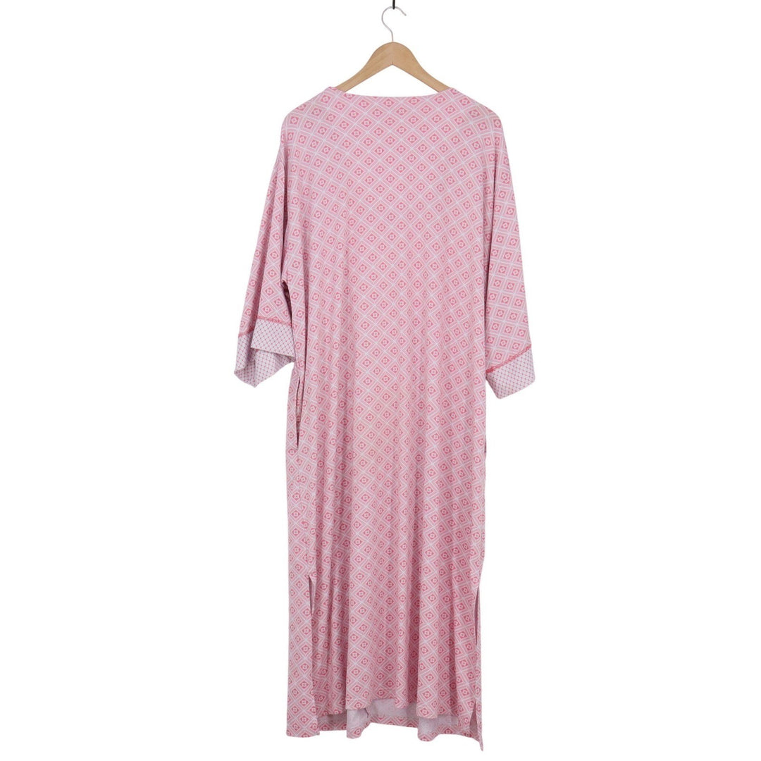 Stan Herman Pink Geometric Diamond Caftan Lounger Zip V-Neck 1X