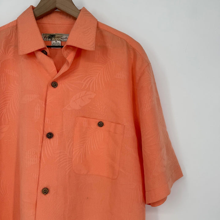 Joe Marlin Mens Orange Leaf Print Short Sleeve Button Up Shirt Size M