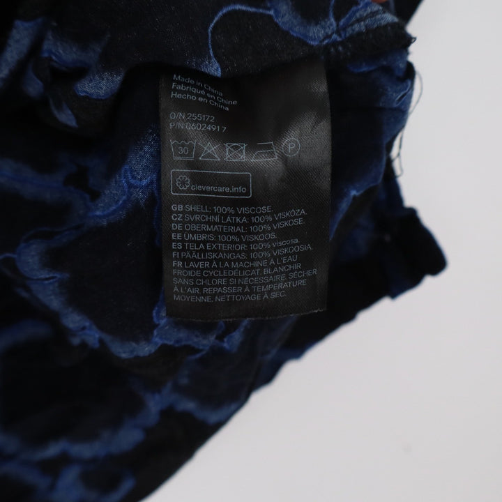 HM Mens Short Sleeve Button Down Shirt Blue Floral Black Viscose Large