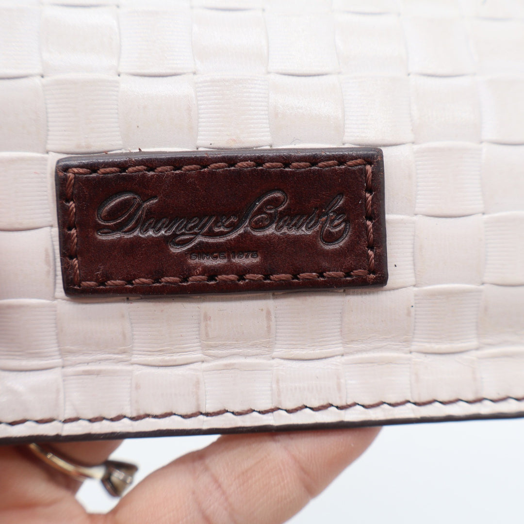 Dooney & Bourke Tote Bag Womens Medium Embossed Weave Cream Brown Leather Good