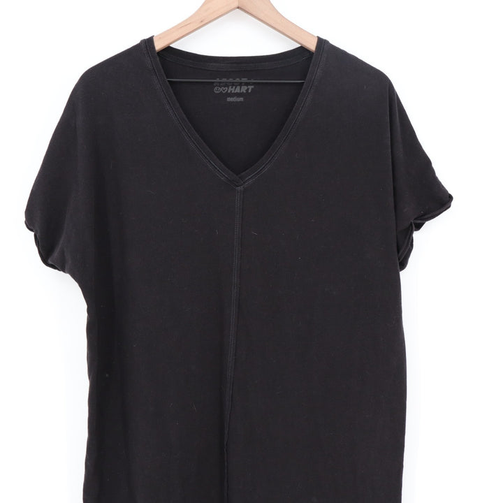 Ascot + Hart T-Shirt Dress Womens Medium Black Short Sleeve Curved Hem V-Neck