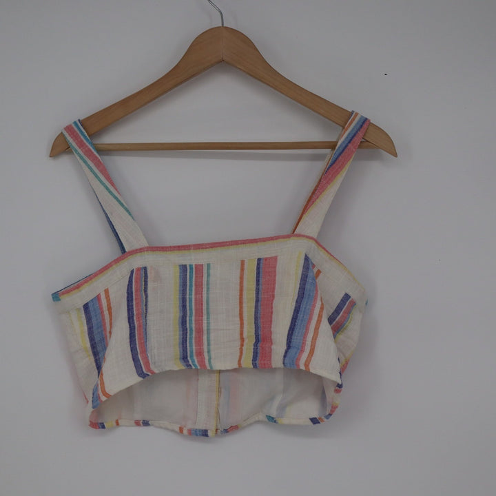 Forever 21 Contemporary Rainbow Stripe Button Front Crop Top Medium Multicolor