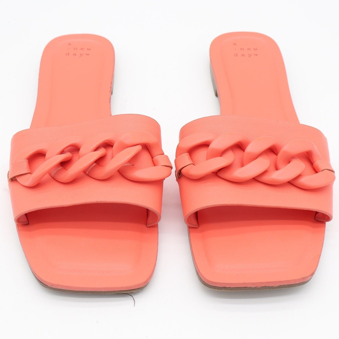 A New Day Womens Square Toe Chunky Chain Slide Sandals Coral Orange Size 9