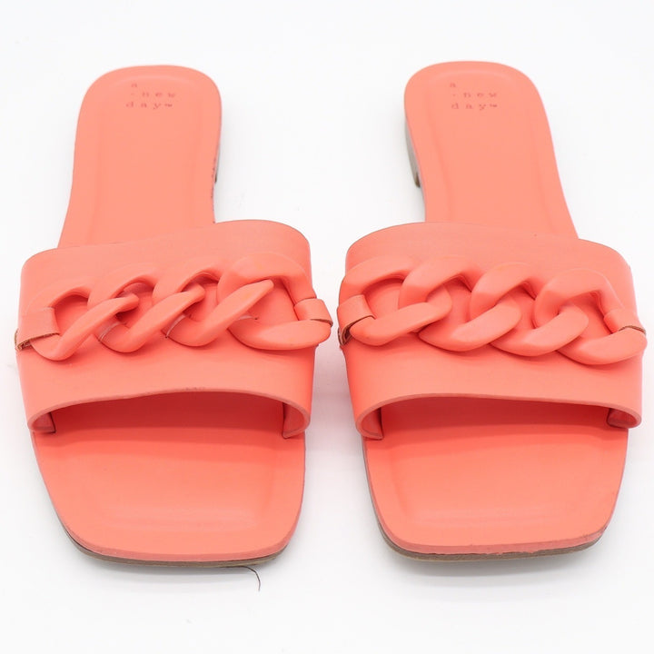 A New Day Womens Square Toe Chunky Chain Slide Sandals Coral Orange Size 9