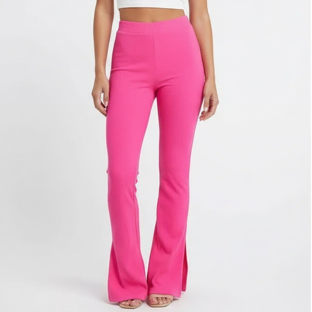 Naked Wardrobe Hot Pink Ribbed Split Hem Leggings Pants XS