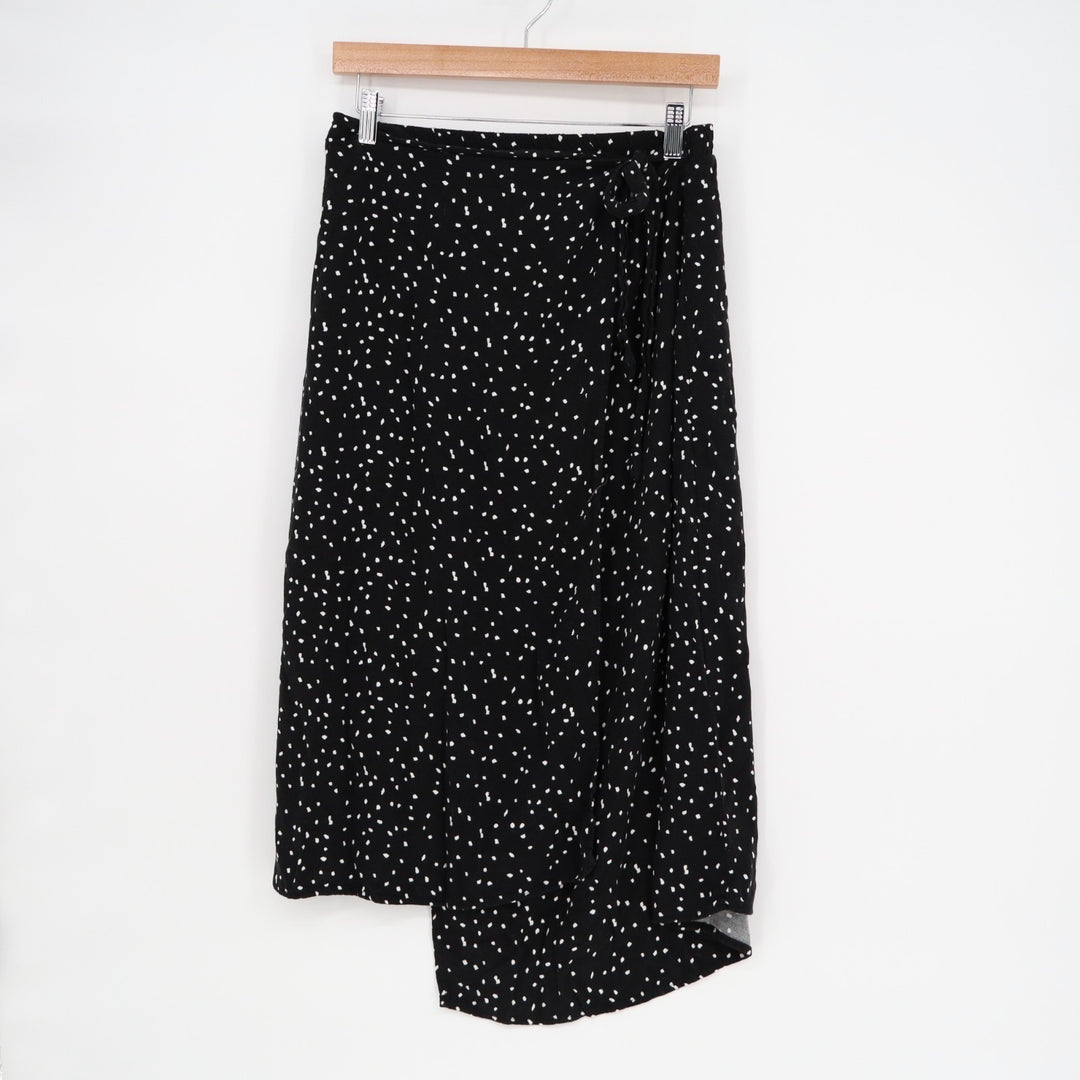 Urban Romantics Wrap Skirt Womens L Black Polka Dot Asymmetrical Hem Tie Waist