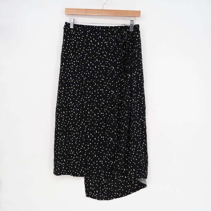 Urban Romantics Wrap Skirt Womens L Black Polka Dot Asymmetrical Hem Tie Waist