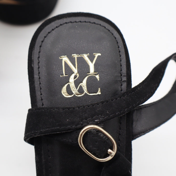 New York & Company Malayah Black Faux Suede Platform Block Heels Size 9