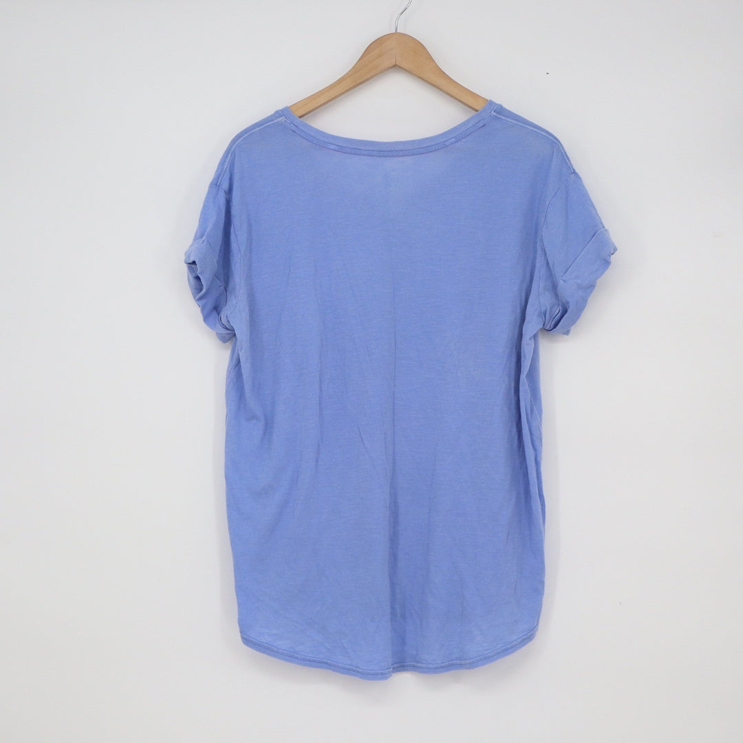 SO Intimates Womens V-Neck T-Shirt Blue Cuffed Short Sleeve Size L
