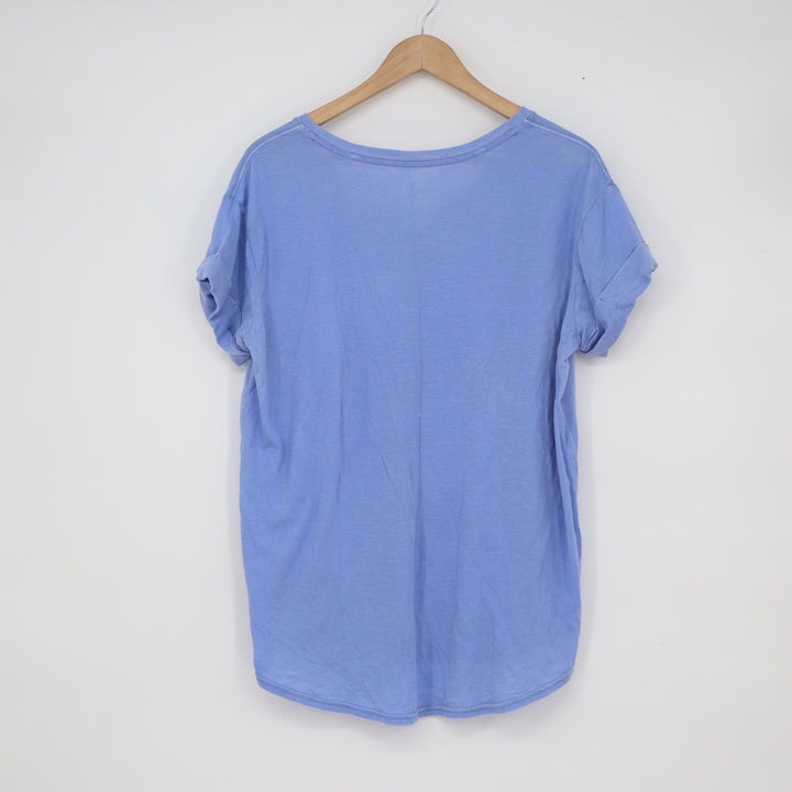 SO Intimates Womens V-Neck T-Shirt Blue Cuffed Short Sleeve Size L