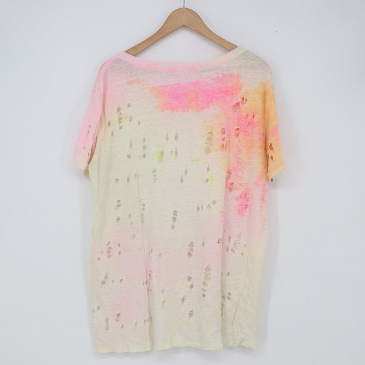 Forever 21 T-Shirt Womens Large Tie Dye Pink Yellow Distressed Edgy Excellent