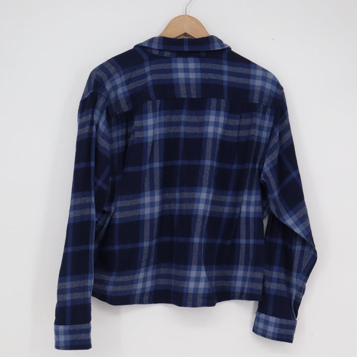 Lucky Brand Womens Navy Blue Plaid Cotton Button Up Cropped Shirt Medium