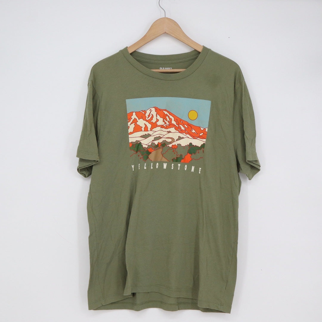 Old Navy Mens Yellowstone National Park Graphic Tee Olive Green L Short Sleeve