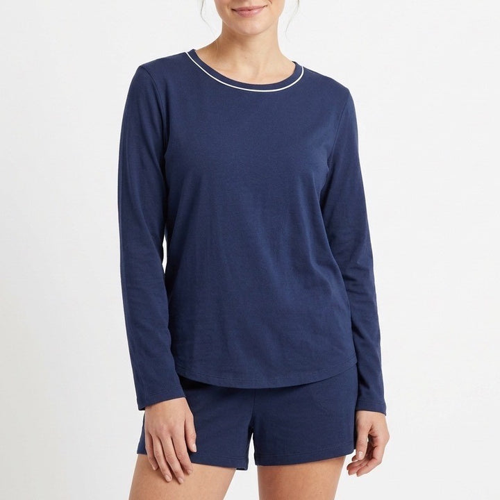 Charter Club Intimates Doorbuster Pajama Top Womens Large Navy Cotton Crew Neck