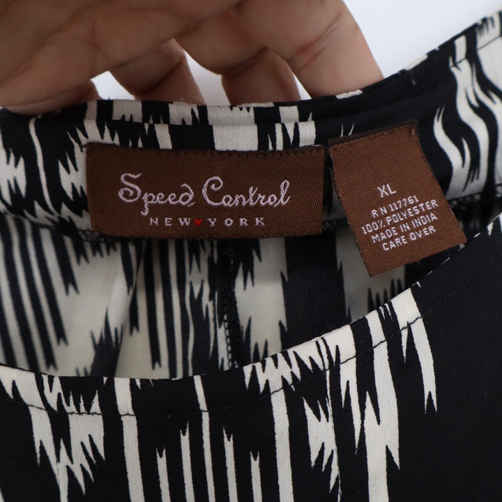 Speed Control New York XL Black White Ikat Geometric Sleeveless Zipper Dress