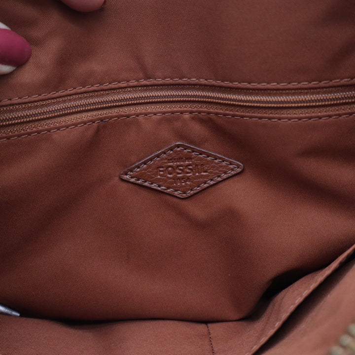 Fossil Felicity Satchel Cognac Brown Leather Crossbody Handbag Gold Hardware