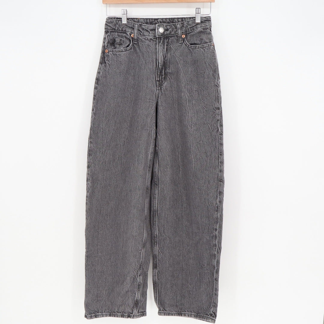 H&M &Denim Baggy Loose Fit High Waist Jeans Grey Wide Leg Size 2