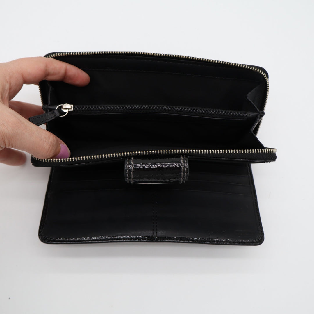 Coach Womens Black Leather Signature Embossed Credit Card Slots Turnlock Wallet