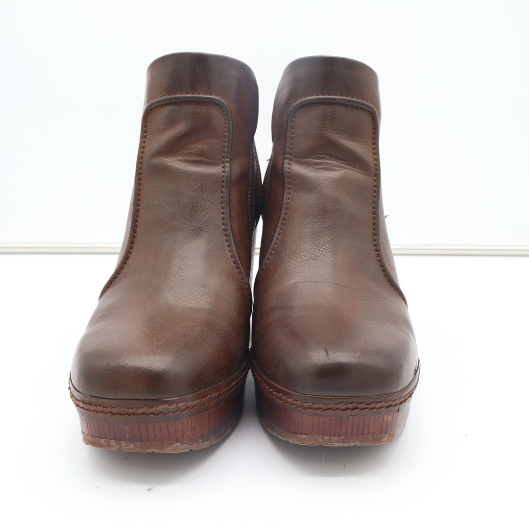 Korks Bootie Women 9.5M Brown Round Neck Block Heel Pull On Platform Ankle Boots