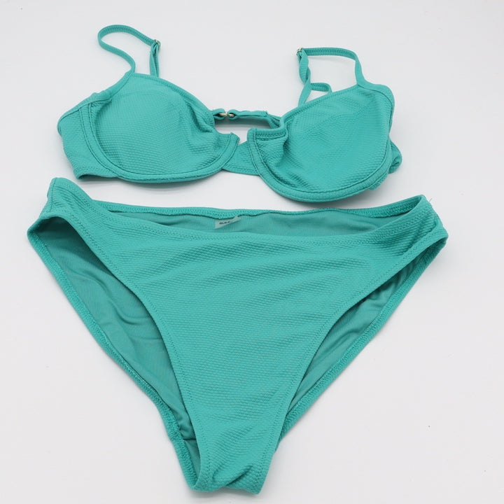 Old Navy Bikini Set Womens M Textured Underwire High Cut Teal Excellent