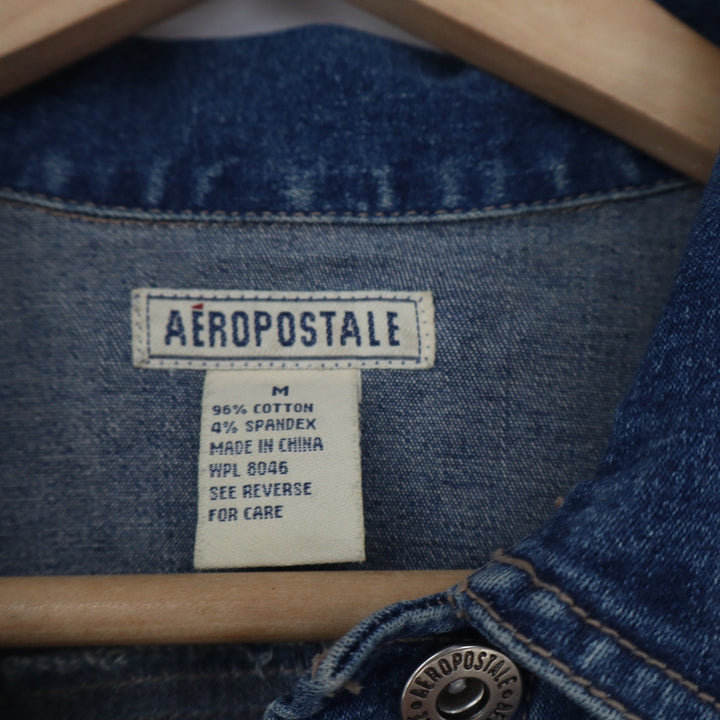 Aeropostale Womens Medium Dark Wash Denim Trucker Jacket Stretch Blue Jean Coat