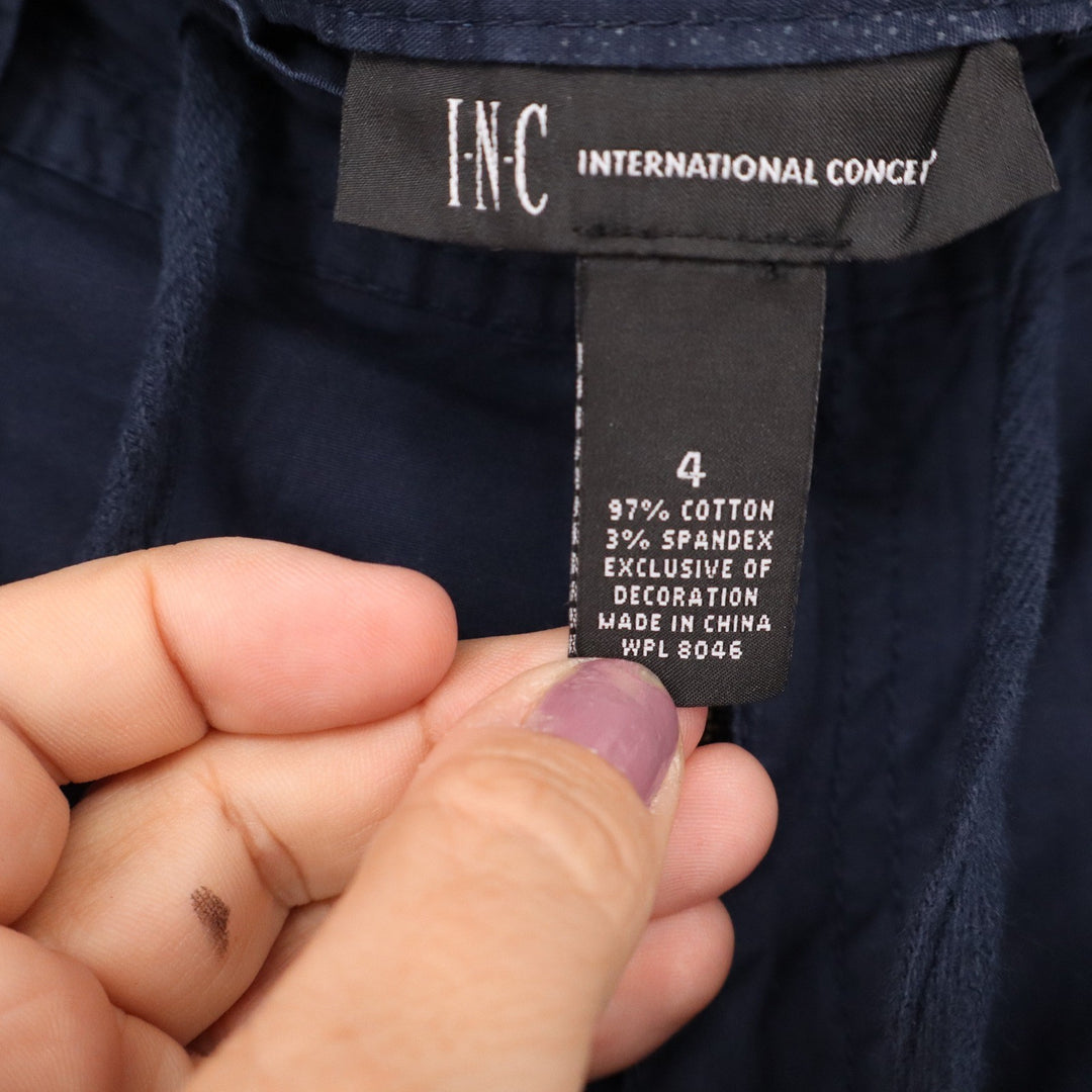 INC International Concepts Navy Blue Cargo Capri Pants Ruched Hem Women's Size 4