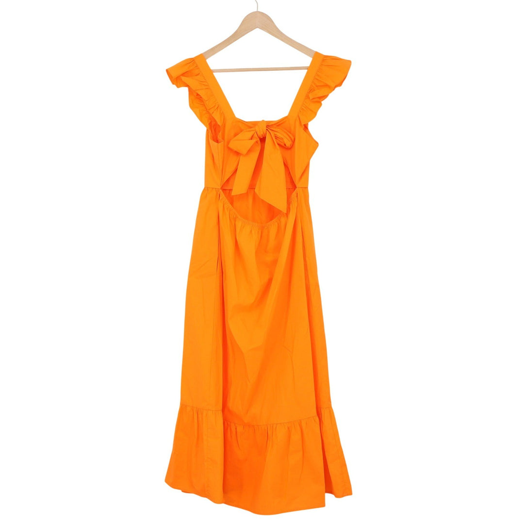 Adelyn Rae Midi Dress Women's S Orange Ruffle Tie Back Cotton Excellent