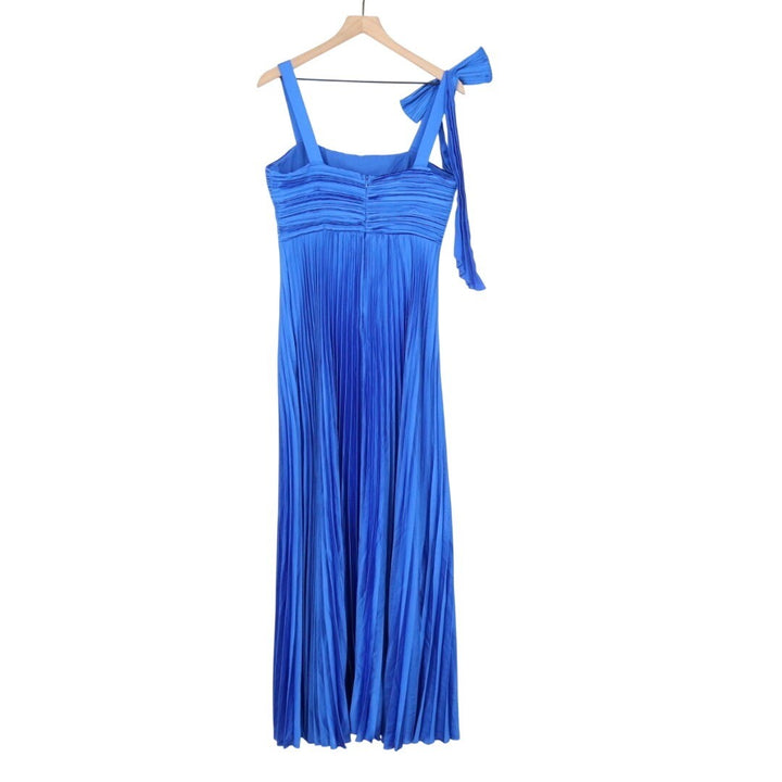 Lulus Gorgeous Purpose Maxi Dress Womens Large Royal Blue Pleated Sleeveless Bow