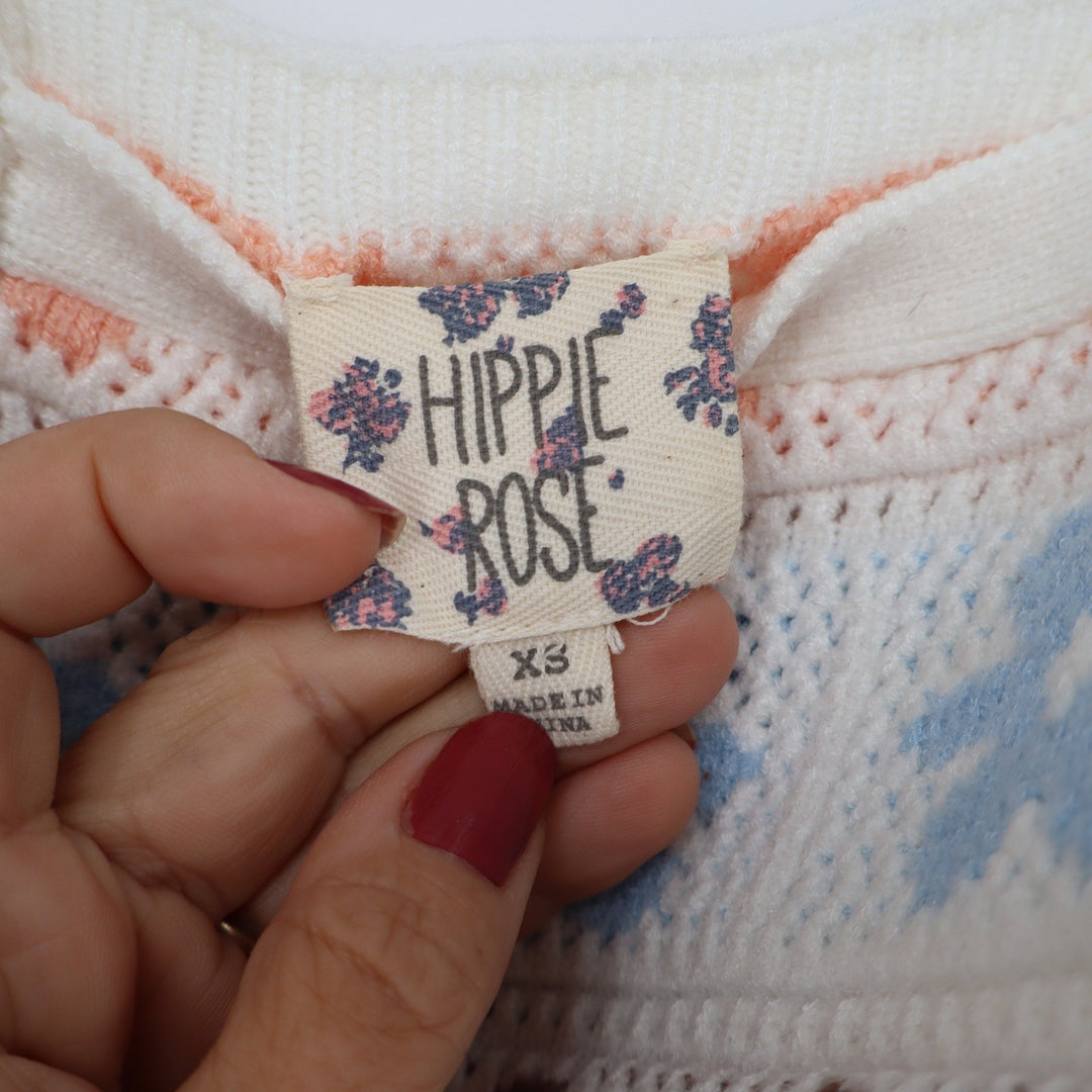Hippie Rose Tank Top Womens XS Crochet Floral Multi Color Boho Cropped Excellent