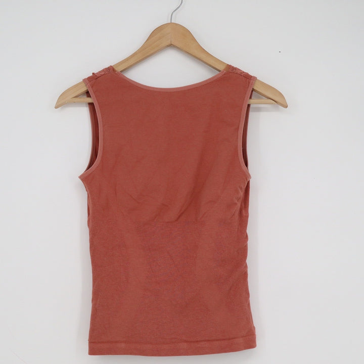 Haobo Terracotta Lace Trim V-Neck Mesh Inset Ribbed Camisole Tank Top Small