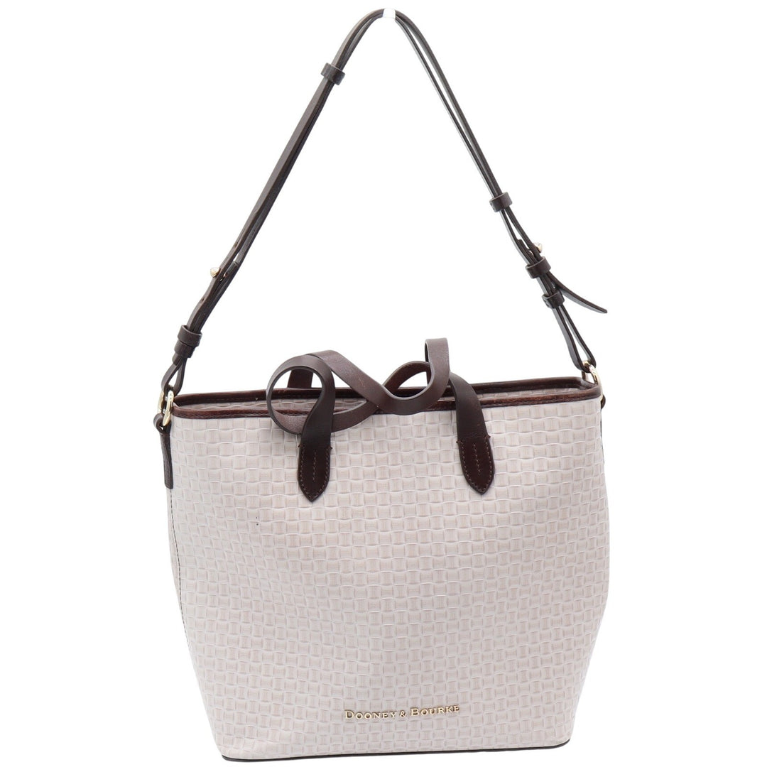 Dooney & Bourke Tote Bag Womens Medium Embossed Weave Cream Brown Leather Good